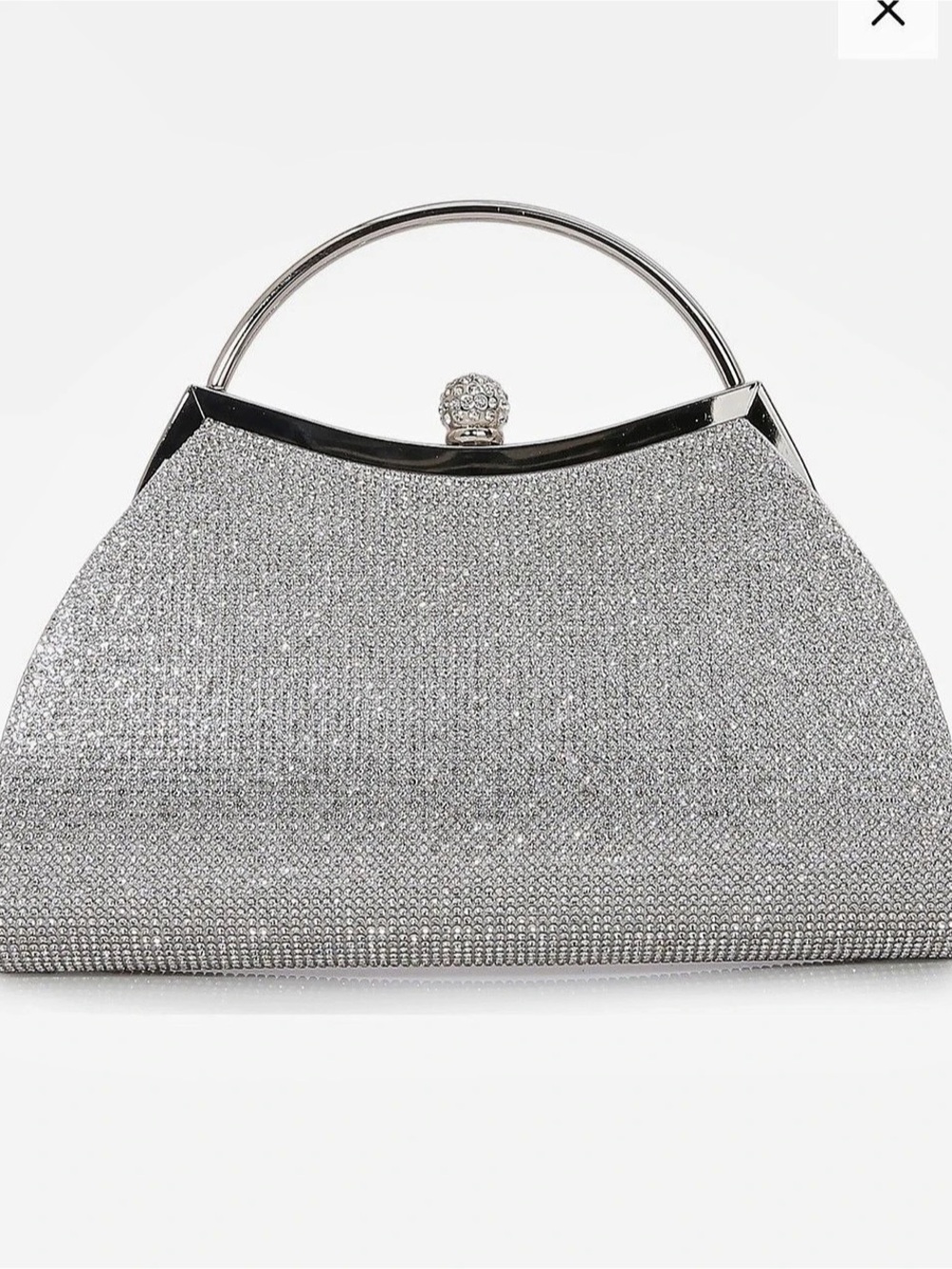 Crystal Embellished Top Handle Clutch in Silver